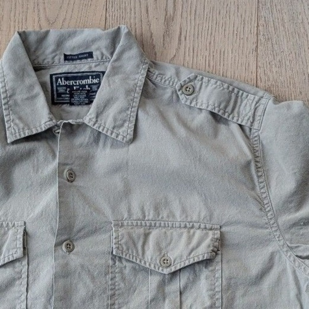 Abercrombie Fitch Mens Short Sleeve Button Up Safari Shirt Tan Khaki Utility y2k